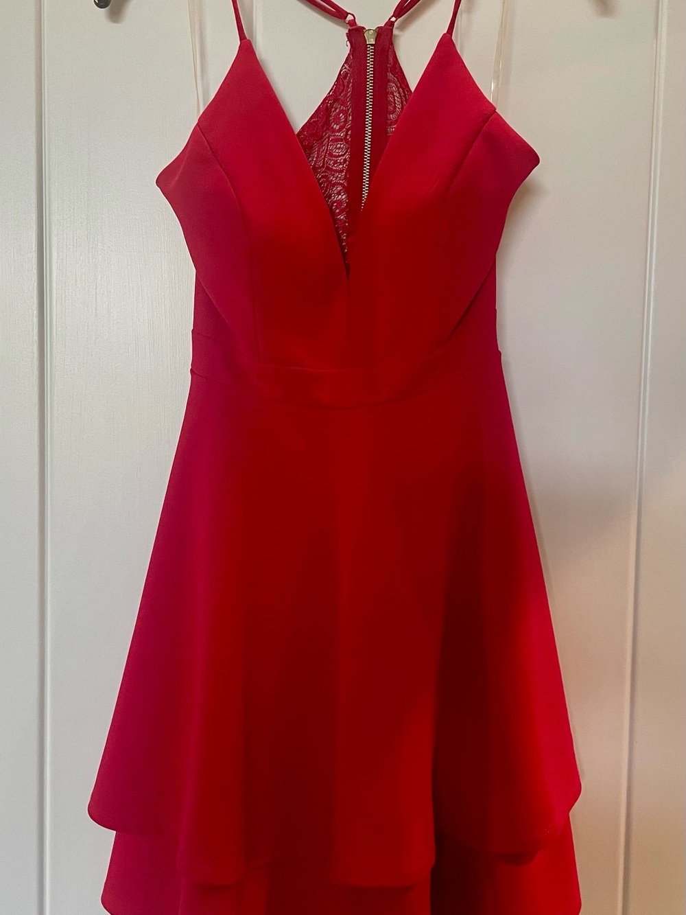 Emerald Sundae Fiery Red Layered A-Line Spaghetti Strap Dress